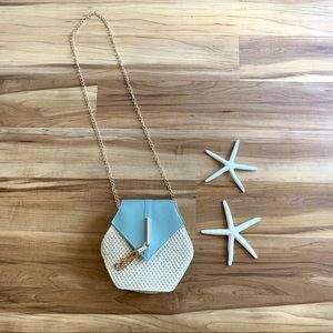 Geometric Straw Gold Chain Strap Shoulder Bag